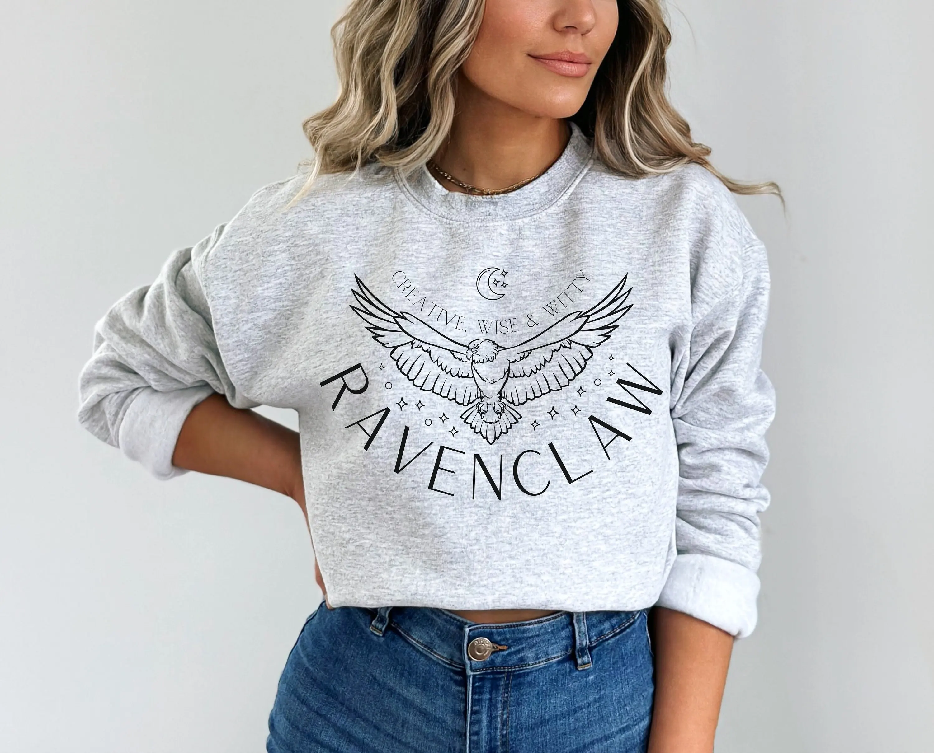 Vintage Magic Tercel Moon Star Print Women Sweatshirt  Creative Wise and Witty Pavenclaw Slogan Retro Casual Female Sweater