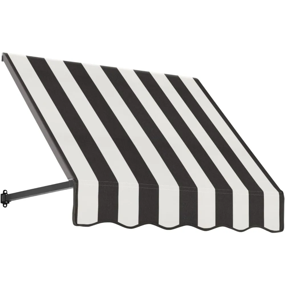 

3' Dallas Retro (40.5"-18"-24") Straight Slope Fixed Awning with Anodized Arms, Black/White Stripe