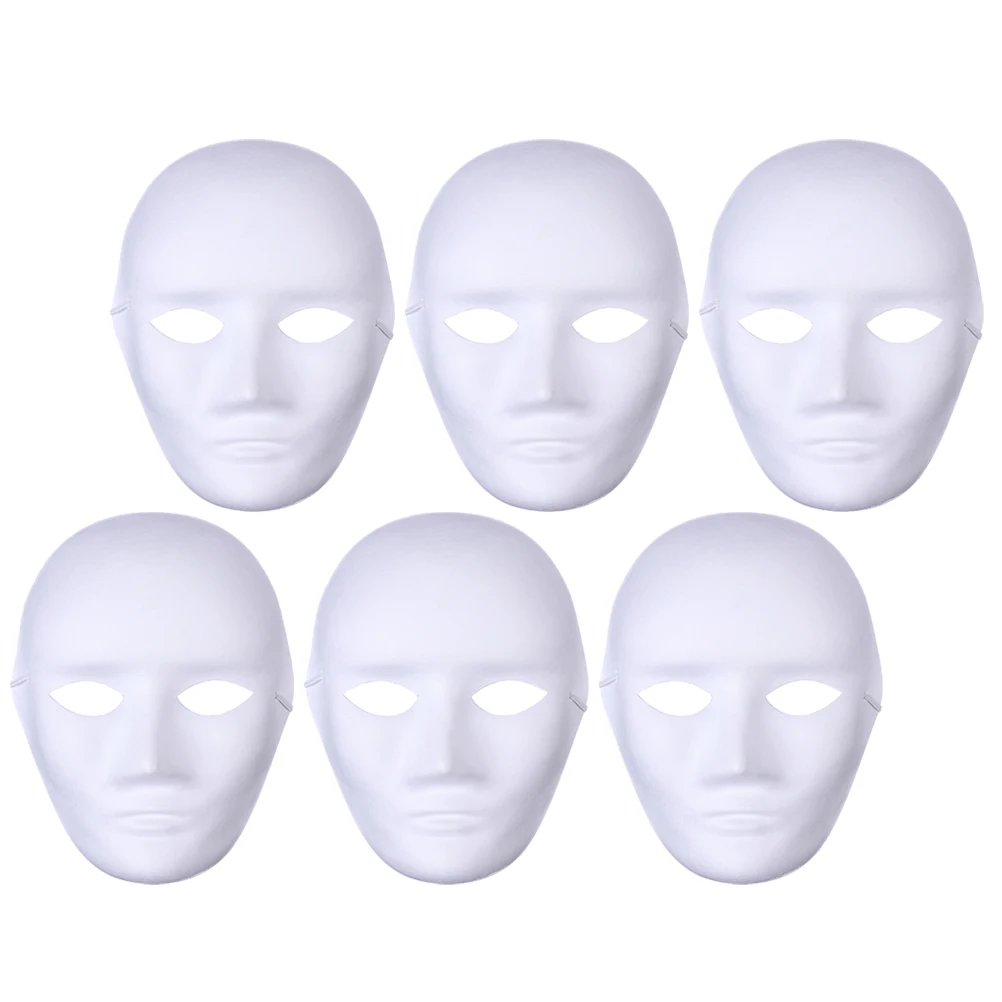 

6 Pcs DIY Paintable Masks Blank White Pulp Unpainted for Masquerade Party Carnival School Teen Adult H made Decorate Crafts