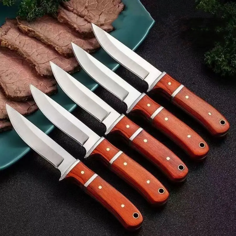 1pc 6-Inch Multi-Purpose Knife with Redwood Handle - Portable VersatileTool for Fruit, Meat, and fishing knifet