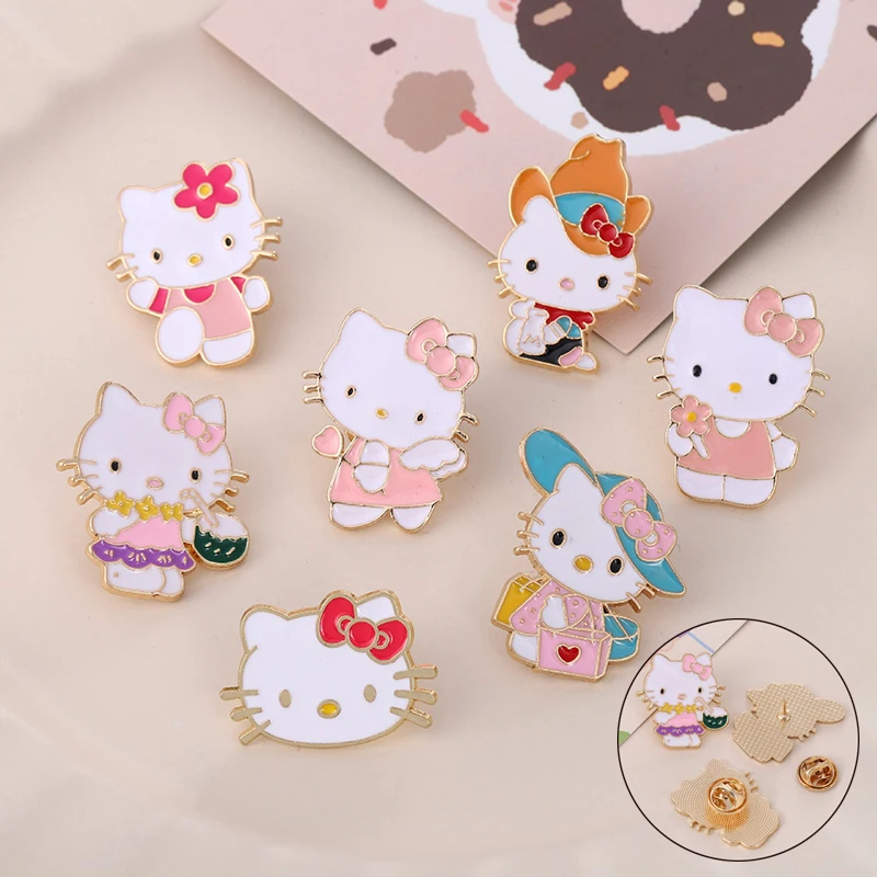 1PCS Sanrio Hello Kitty Brooches Cute Cartoon Kt Cat Lapel Pins Backpack Brooches For Women Girls Enamel Pins Clothing Access