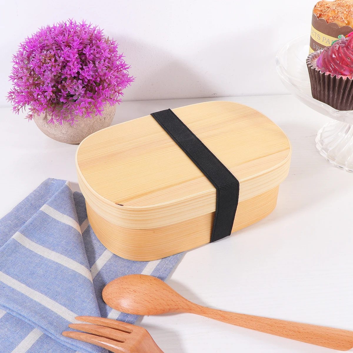 

Wooden Lunch Box Single Layer Insulated Portable Bento Food Carrier Easy Clean Compartments Nature Healthy Reusable Kitchen