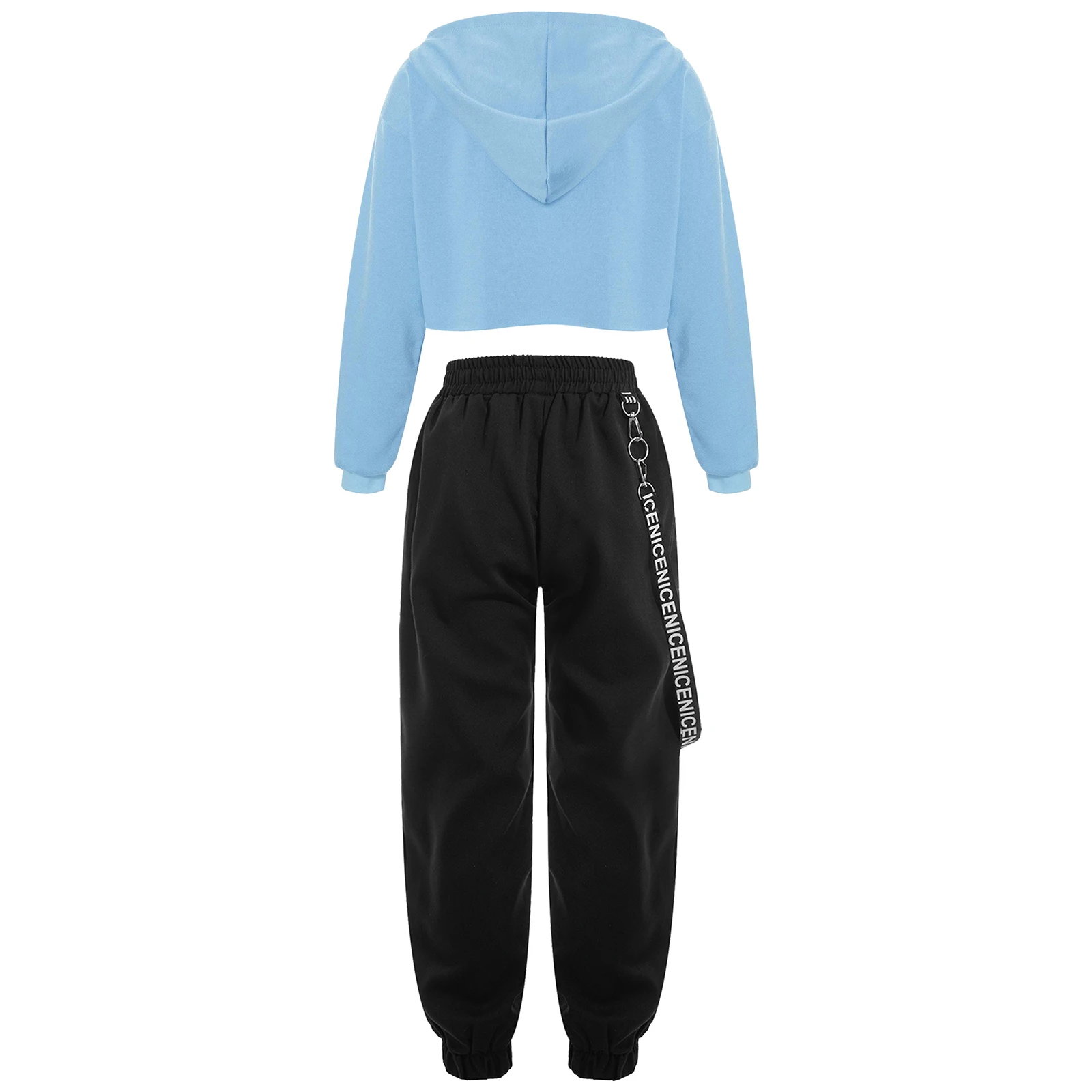 Kinder Meisjes Lange Mouw Street Dance Outfit Capuchon Vlinder Print Cropped Sweatshirt Tops Met Ketting Joggingbroek Danskleding