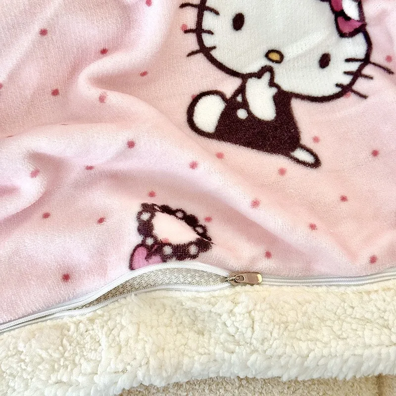 New Genuine Sanrio Series Kawaii Hello Kitty My Melody Multi-Functional Invisible Zipper Thick Cartoon Warm Lamb Velvet Blanket view 3