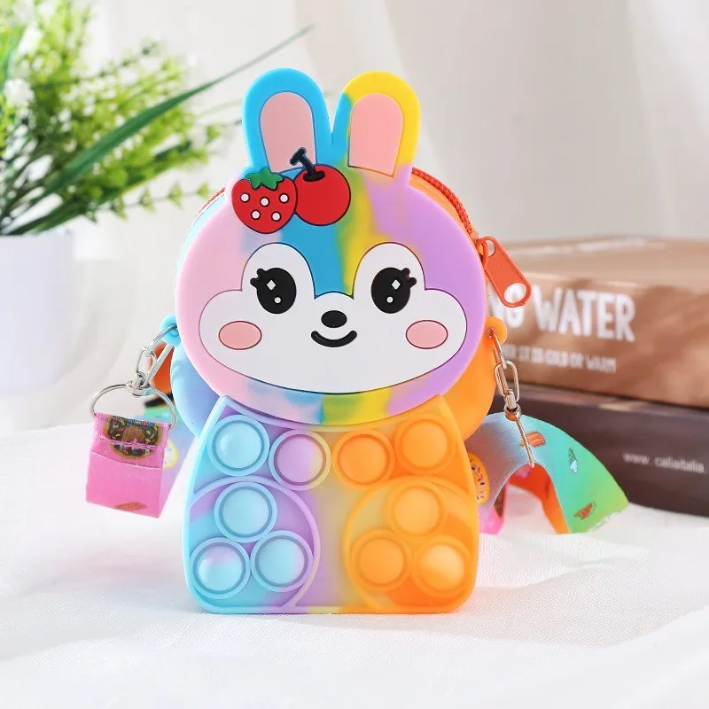 Rabbit Kids Silicone Coin Purse Candy Jelly Storage Bag Hand Pinch Bubble Puzzle Stress Relief Crossbody Bag