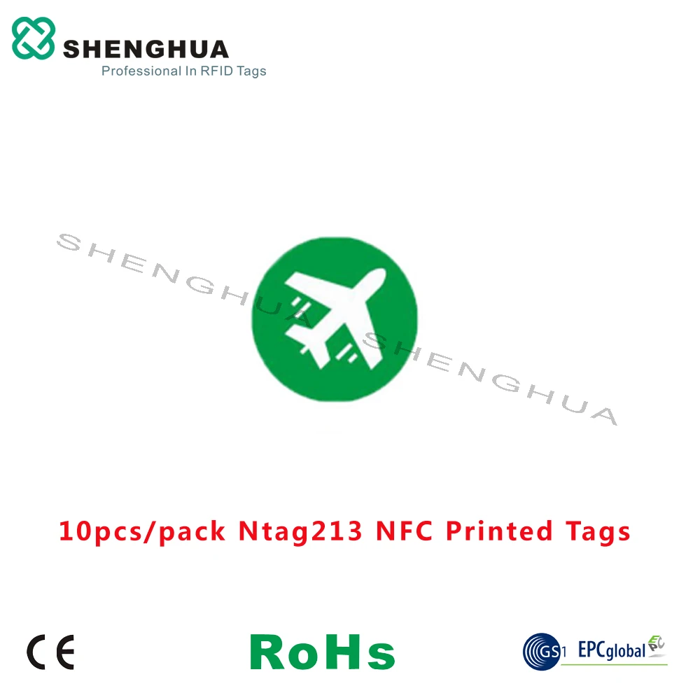 10pcs/pack NFC Tags Programmable 213 NDEF ISO 14443A RFID Self Adhesive Label Wifi Tag With Green Airplane Printing