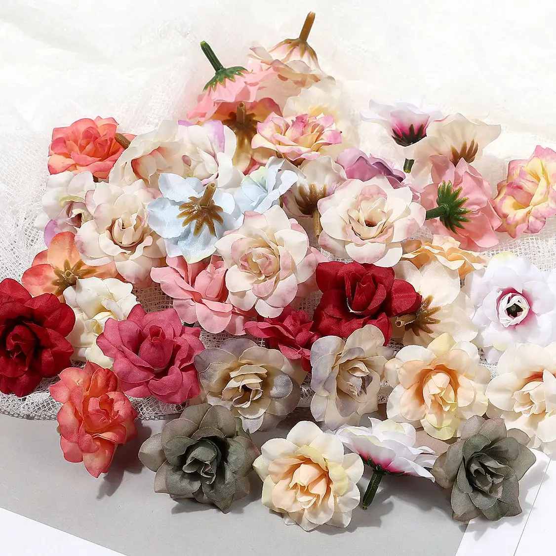 5/10Pcs Artificial Flowers Silk 4CM Rose Head for Home Room Decor Wedding Decorations DIY Christmas Garland DIY Gifts Accessory