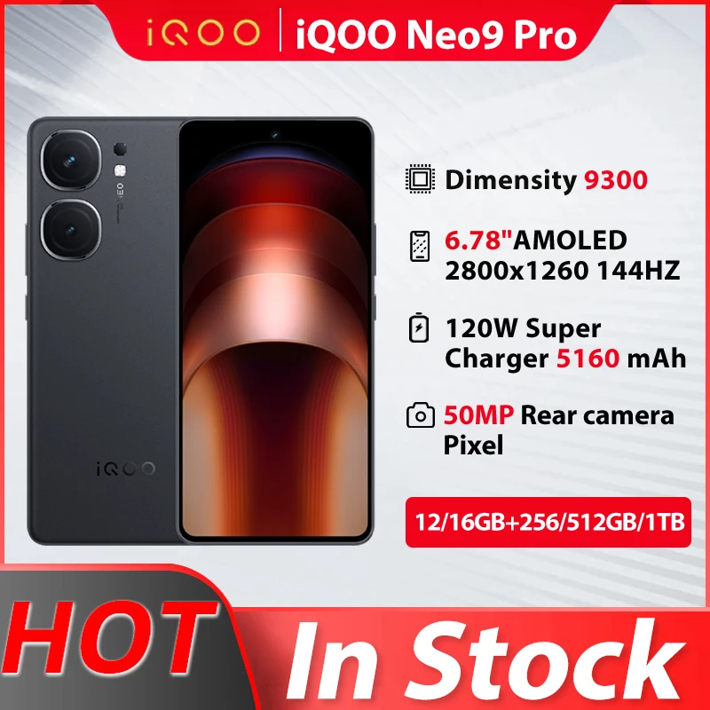 

VIVO IQOO Neo9 Pro 6.78 Inch Dimensity 9300 AMOLED 144Hz VC Liquid Cooling 5160mAh 120W SuperVOOC NFC OTA