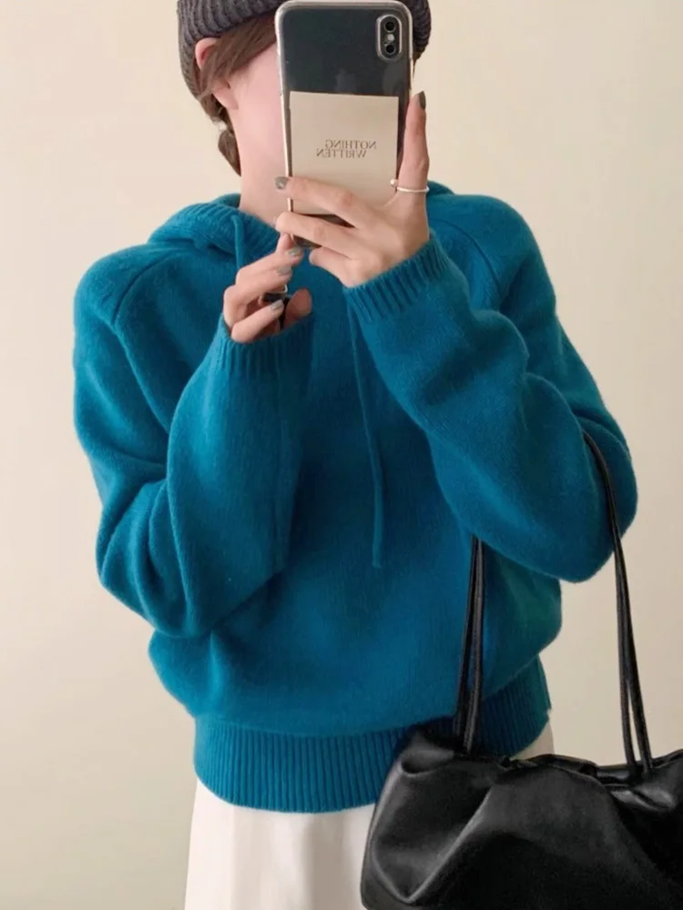 

Fall Winter New Sle Women's Hooded Knitted Sweater Loose Large Size Lazy Aosphere Knitwear Casual Comfortable Long Sve...