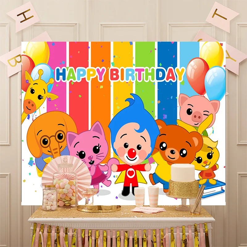 Cartoon Table Banner Decoration Plim Backdrop Kids 1st Birthday Party Photography Cartoon Pig Photo Background Rainbow Vinyl