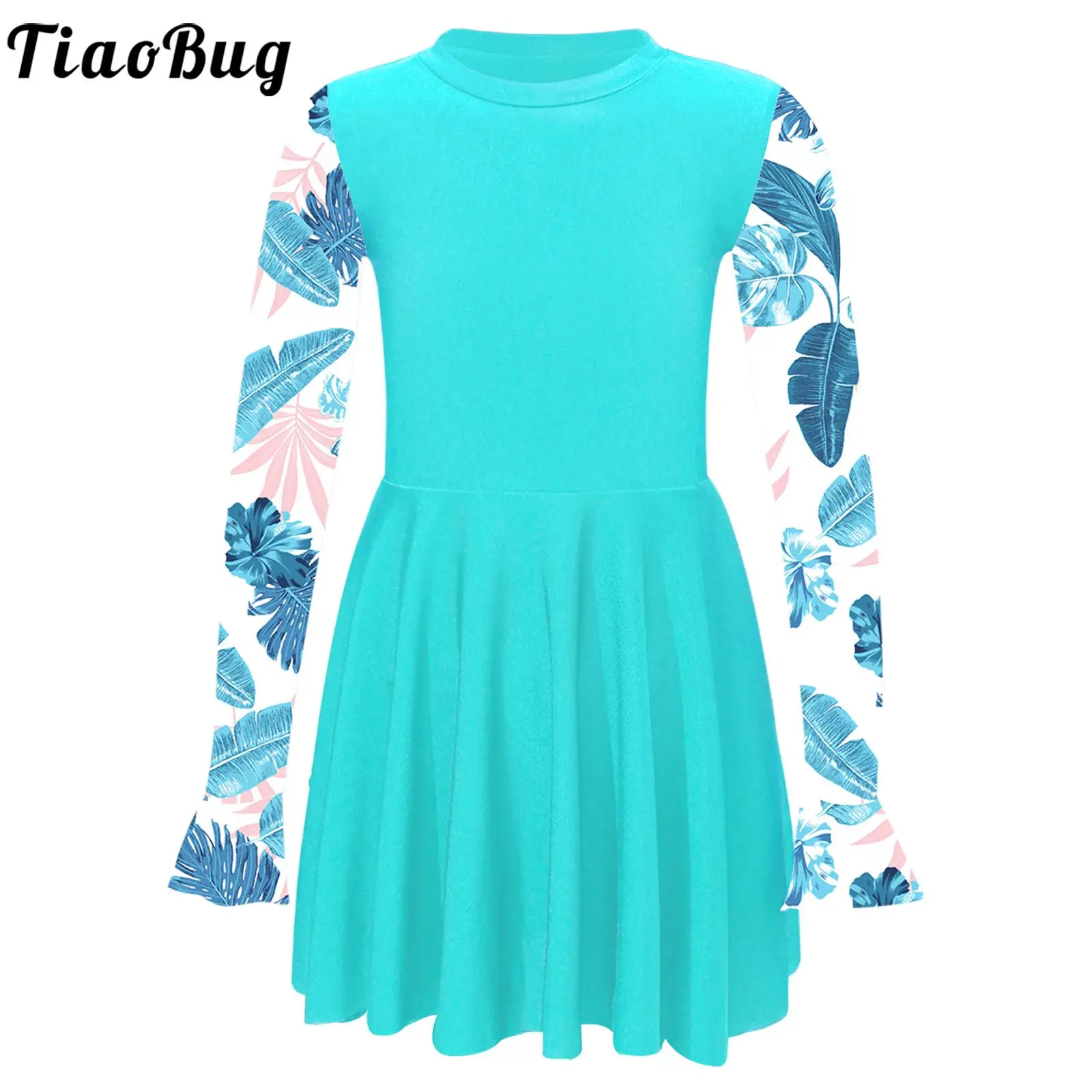 

Kids Girls Swimsuit Printed Long Sleeves One Piece Rash Guard Swimwear Swim Dress Children Bathing Suit Pool Beach Beachwear
