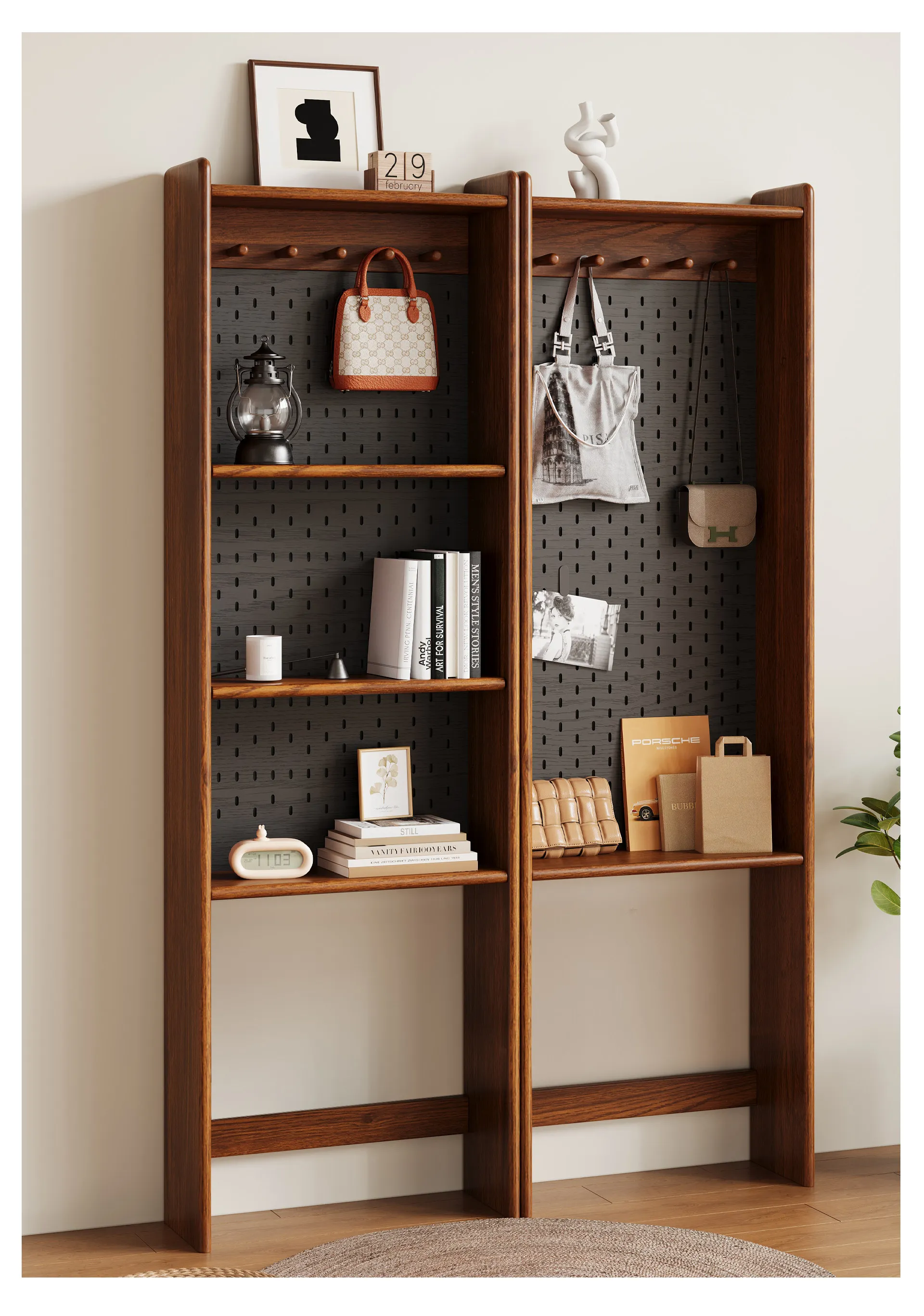 Volume storage cabinet Retro simple storage solid wood cabinet DIY hole board wall cabinet