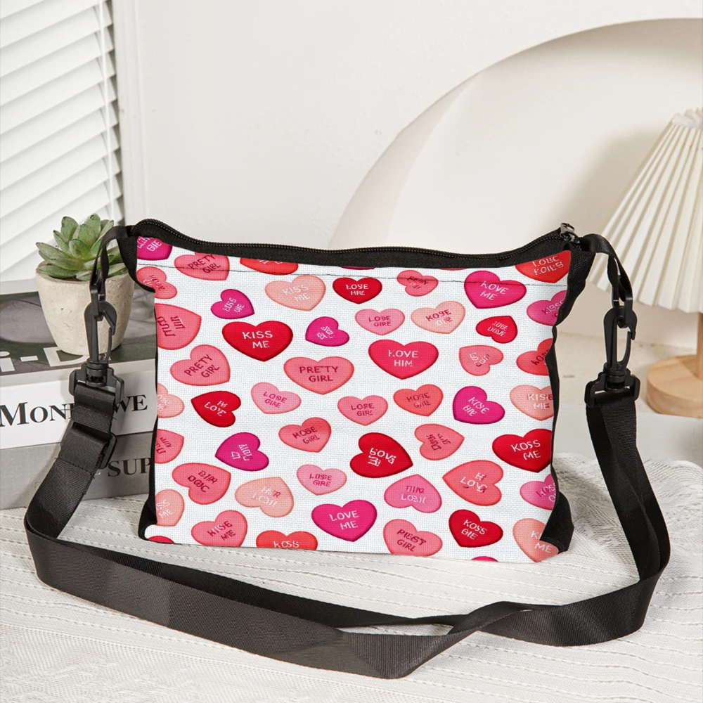 Heart Pattern Crossbody Bag White With Pink And Red Hearts Love Messages Shoulder Bags For Women Girls Valentine Day Gift Everyd
