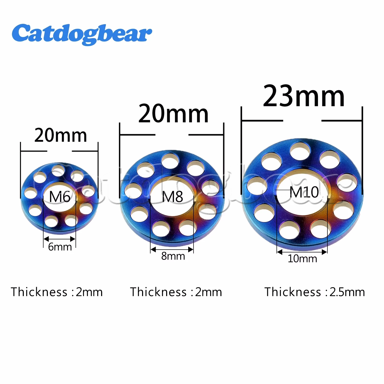 Catdogbear  M6 M8 M10 Ti 9 Porous Nine Holes Washers Titanium Drilled Spacer Gaskets for Motorcycle Part Accessory