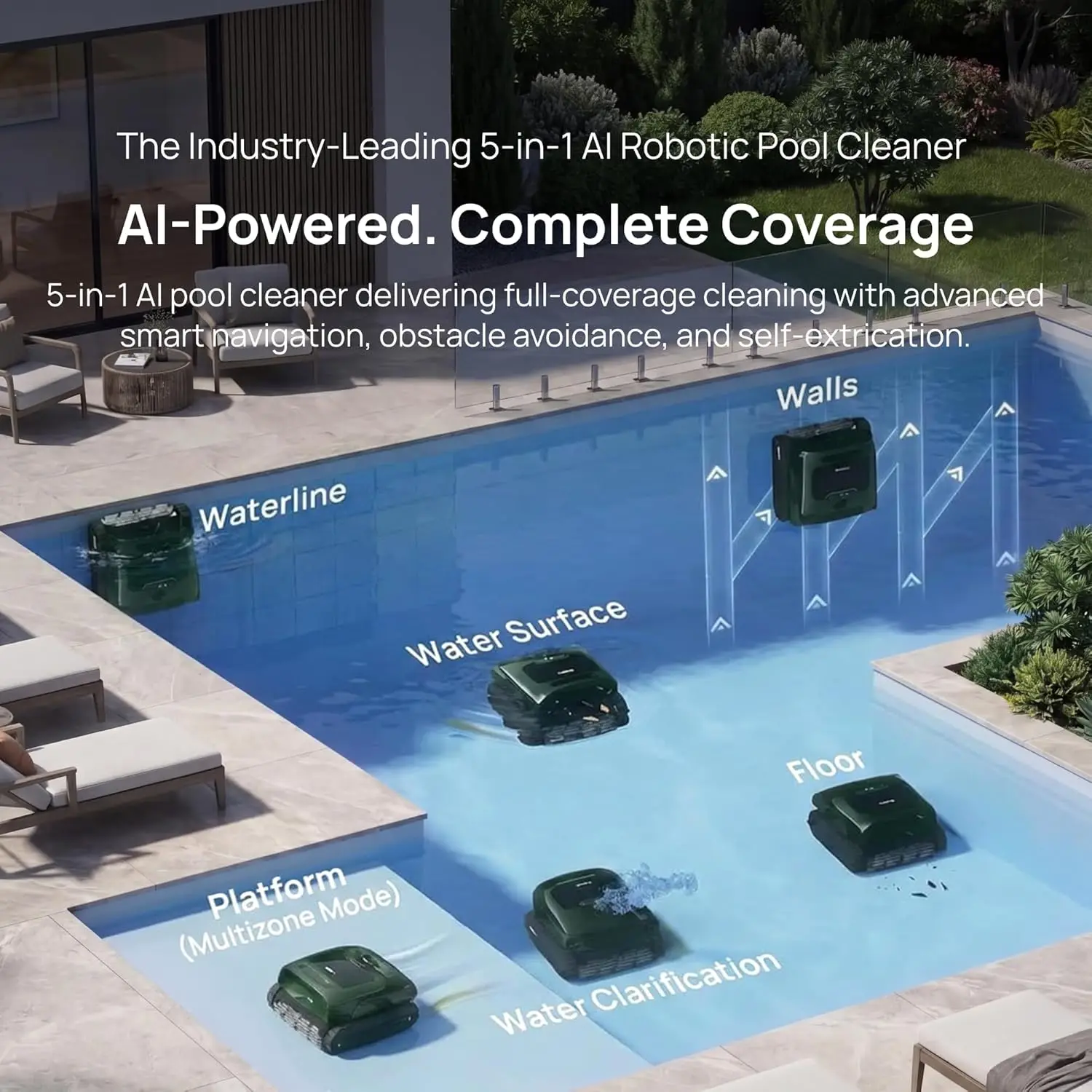 Beatbot AquaSense 2 Pro Robotic Pool Cleaner, 5-in-1 Cleaning, Surface Parking, Skimmer With APP Control, Water Clarification