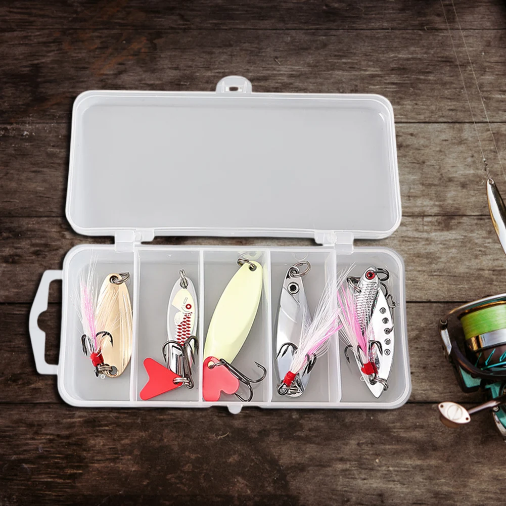 5 قطعة الصيد ملعقة معدنية إغراء عدة مجموعة المتذبذب الطعم مجموعة بايك ملعقة الطعم الترتر سبينر السحر مع صندوق ثلاثة أضعاف السنانير لصيد الأسماك #2