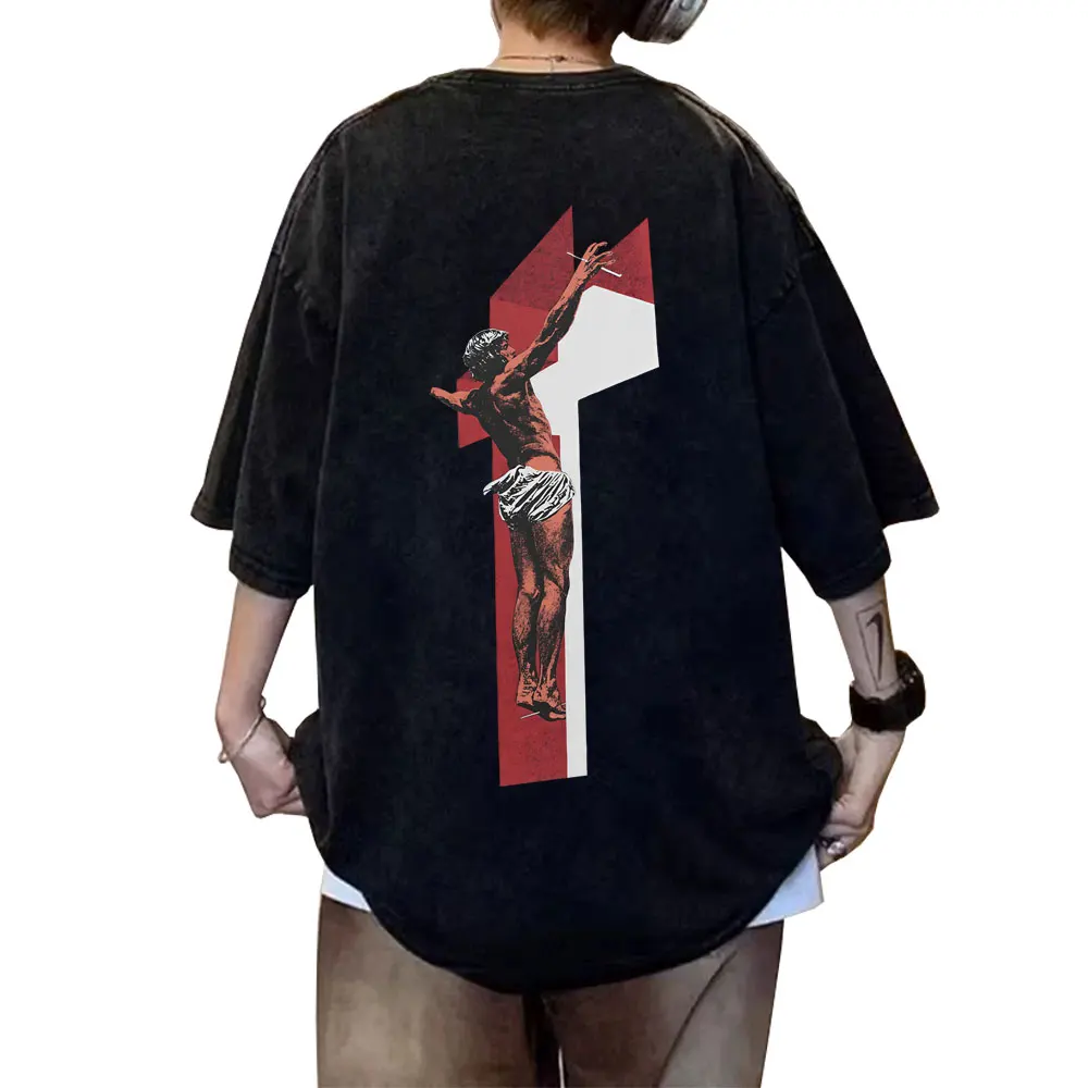 

Christian Religious Jesus Blessing From God Vintage Washed T-shirt Men Women Gothic Rock Oversized T Shirts Male Casual T-shirts