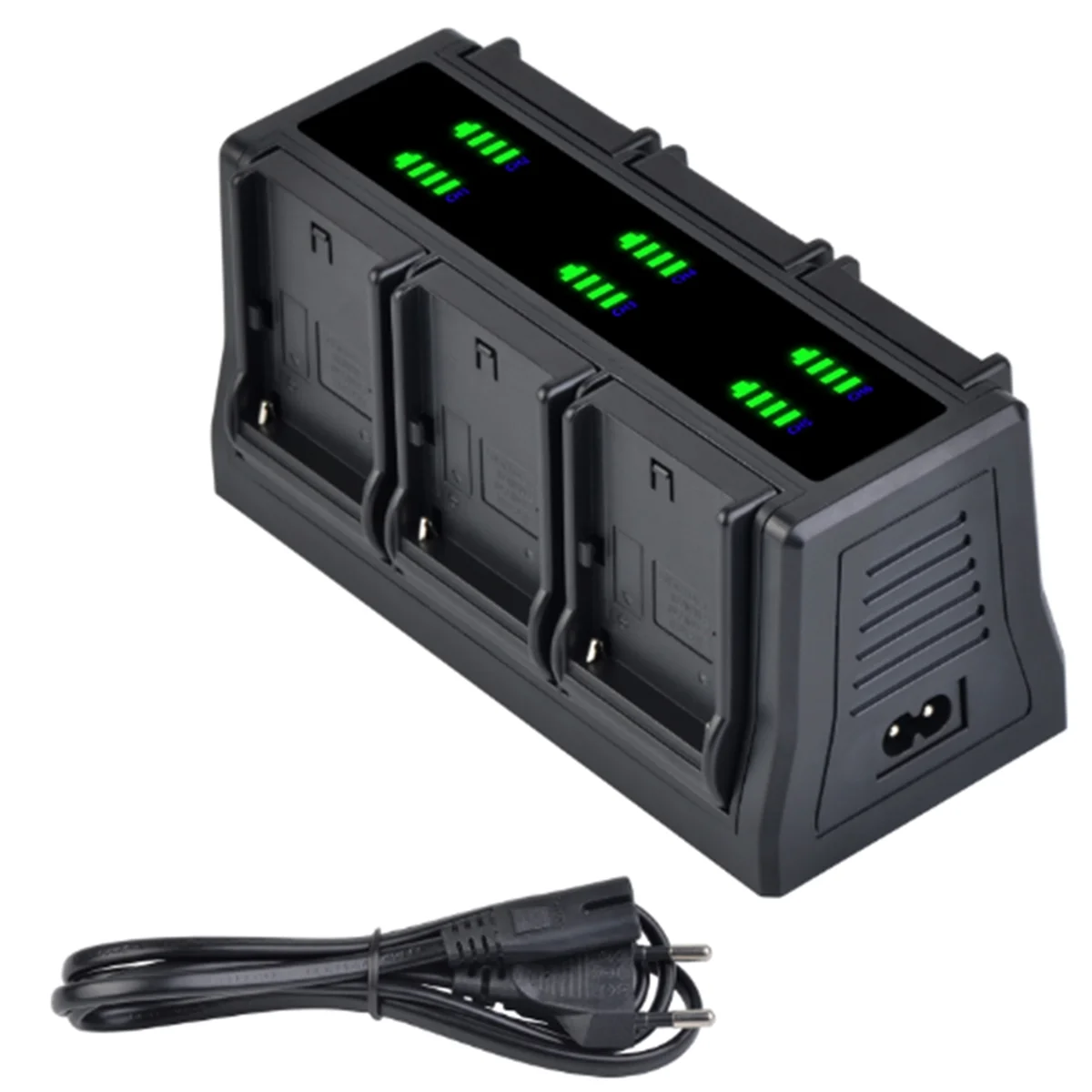 A73E-Fast Charger for NP-F970,NP-F960,NP-F750,NP-F550,NP-FZ100,LP-E6,EN-EL15,6-Channel Charger with Changeable Plate EU PLUG