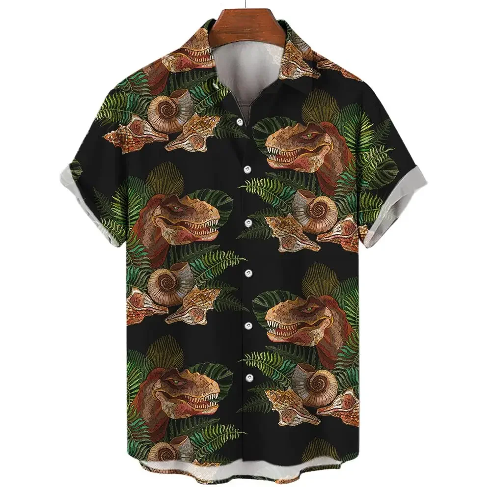 Hawaiian Shirt 3d Printed  Dinosaur Short Sleeved Shirt For Men Outdoor Casual Men\'s Clothing Oversized Streetwear 5xl