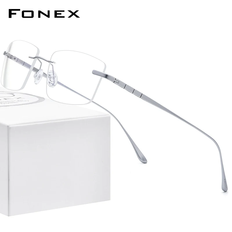 FONEX Pure Titanium Glasses Frame Men Rimless Square Eyeglasses 2021 Women Frameless Eyewear 8555