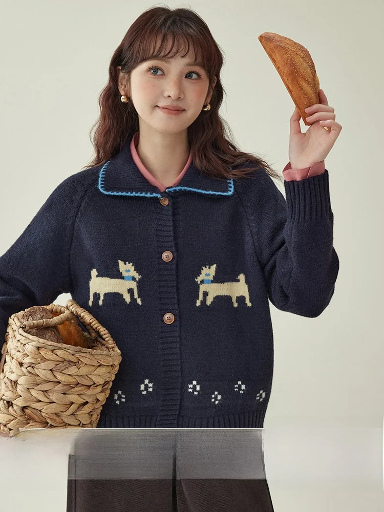 

AMUU North Island Anti-Aging Embroidered Long Sve Open Cardigan Women's Winter New Sle Single Button oulder Insertion Top