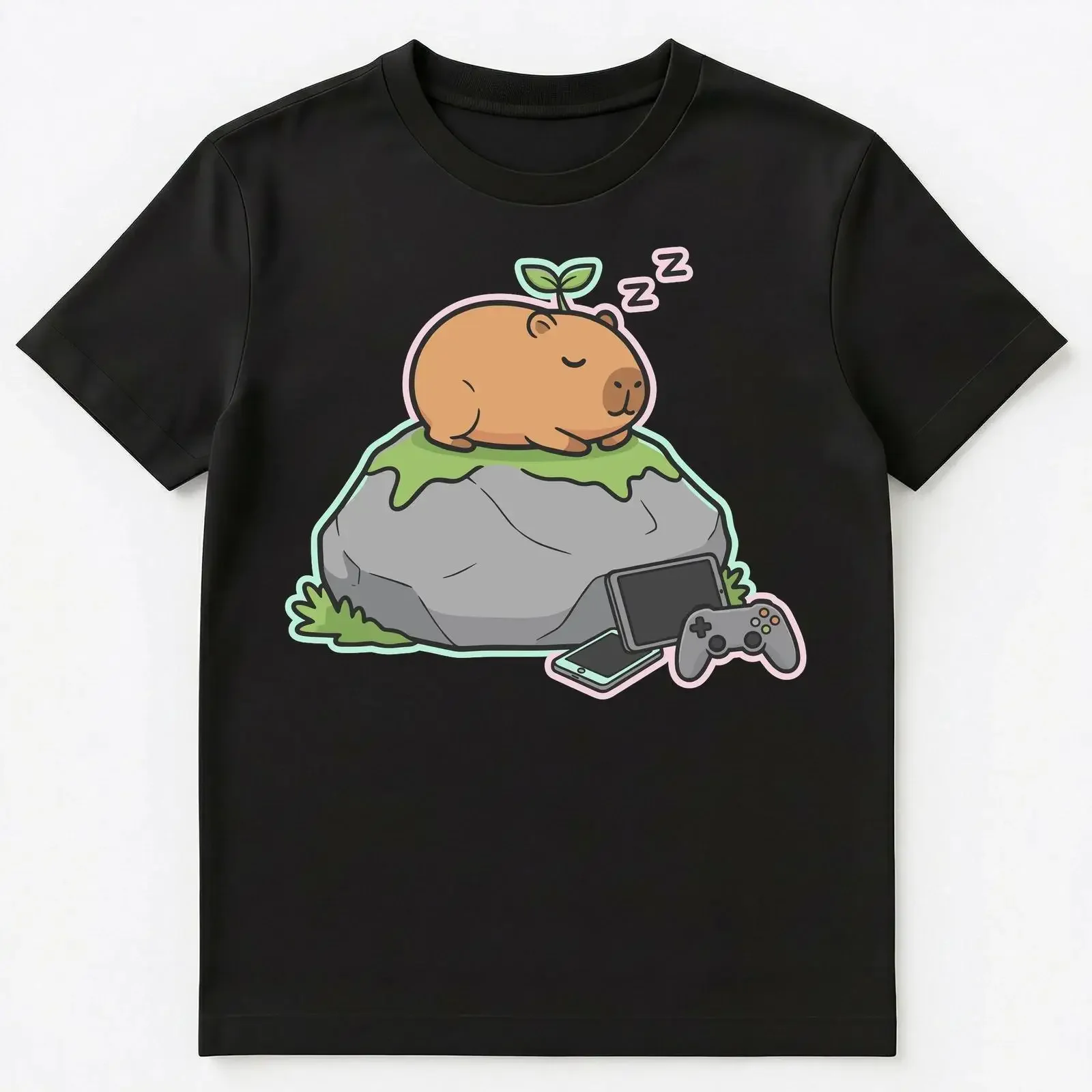 Camiseta Digital Dopamine Detox Capybara Lover Gaming Nap Relaxation, vintage, lavada, versátil, ligeramente unisex, suave