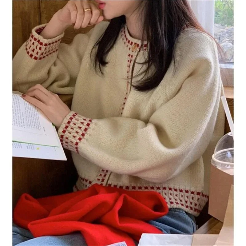 2025 Cardigan lavorato a maglia a maniche lunghe maglione allentato inverno donna autunno O-collo cappotti coreani elegante moda casual maglieria vestiti