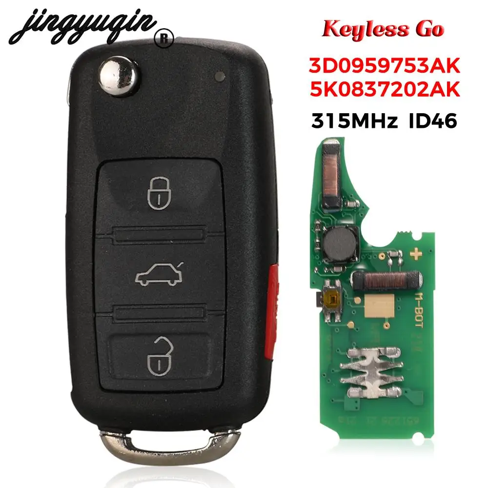 jingyuqin 3D0 959 753 AK/5K0 837 202 AK ID46 Chip 315MHz Flip Remote Car Key For VW Volkswagen Touareg Fit AUDI A8 S8 Keyless Go