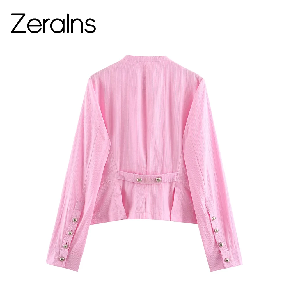 ZERAINS 2026 summer new women's clothing style simple casual long sleeved double breasted suit jacket