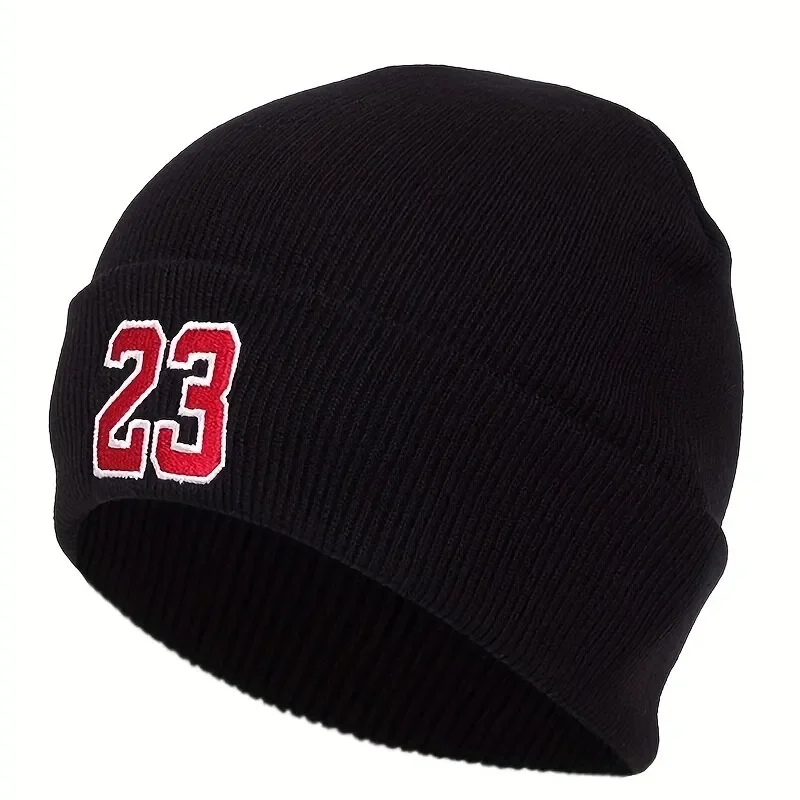 Unisex 23 Number Embroidery Beanies Autumn and Winter Outdoor Warm Knitted Hat Hip Hop Caps for Women Men