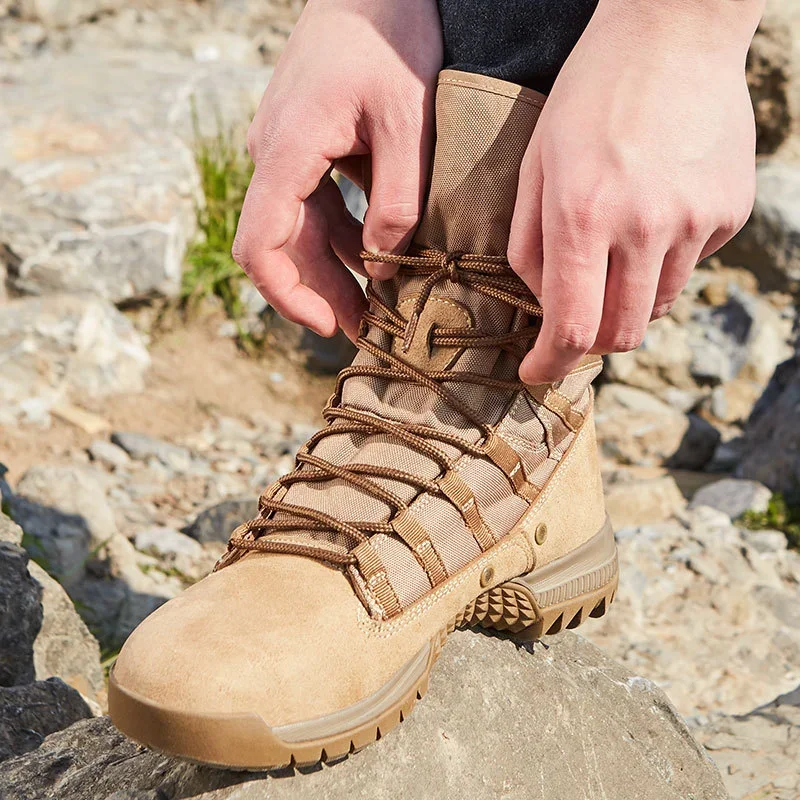 Botas tácticas de desierto de tubo alto Eu 38-46, zapatos de senderismo al aire libre impermeables antidesgaste para primavera, zapatillas de deporte para pesca y caza para hombres