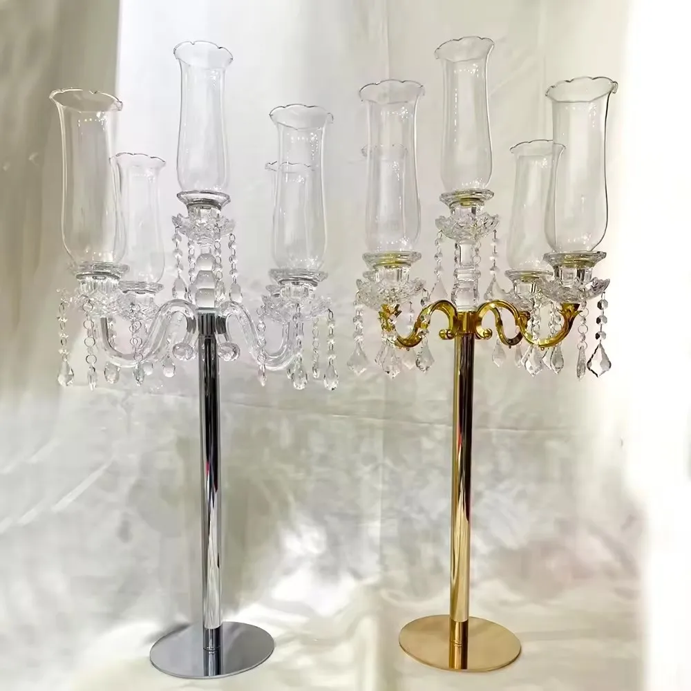 

4pcs/12pcs)New Gold Tall Metal Crystal Candelabra Wedding Centerpieces Glass Candlestick Holder Metal For Table