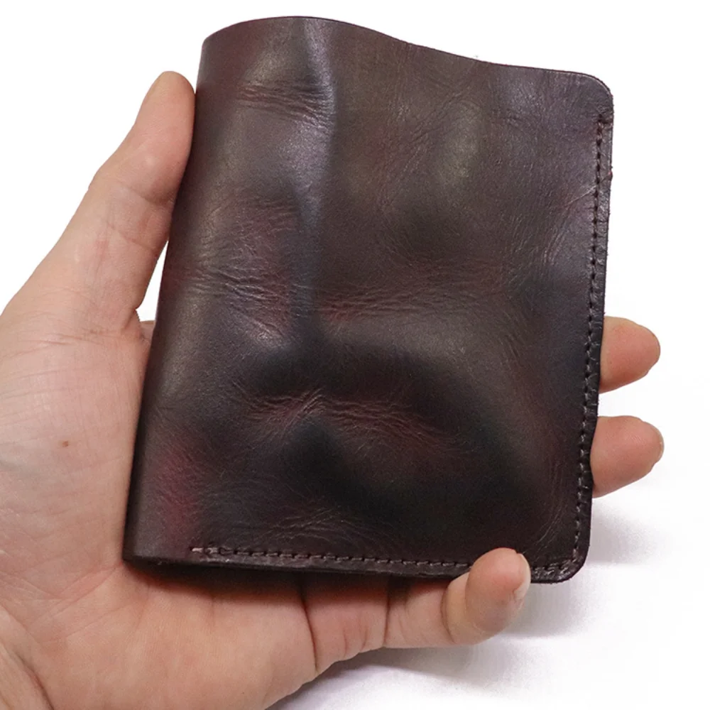 First-Layer Cowhide Wallet with Multiple Card Slots Vegetable-Tanned Leather Wallet Pleated Retro Vertical Mini Wallet