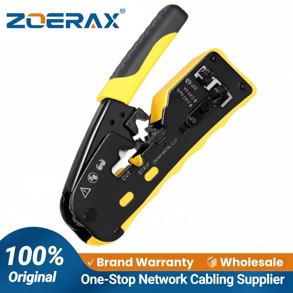 ZoeRax RJ45 Crimpzange mit Durchgangsfunktion, Industriequalität Ethernet-Crimper, All-in-One-Ratschenzange für Modulare Datenkabel