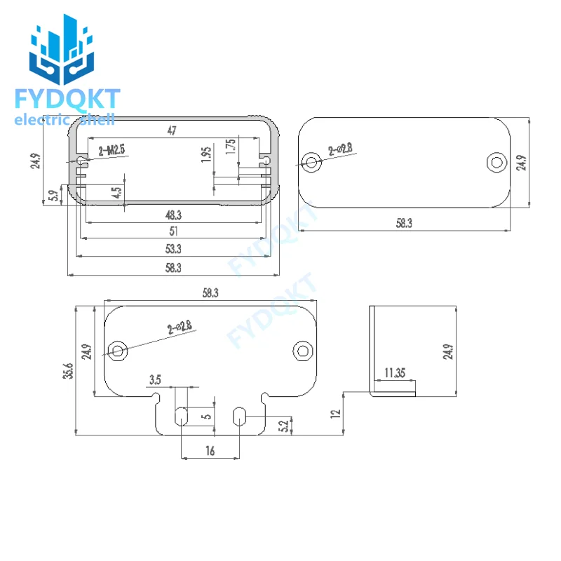 Aluminum alloy aluminum profile shell integrated PCB industrial control circuit board box 85x58x25mm