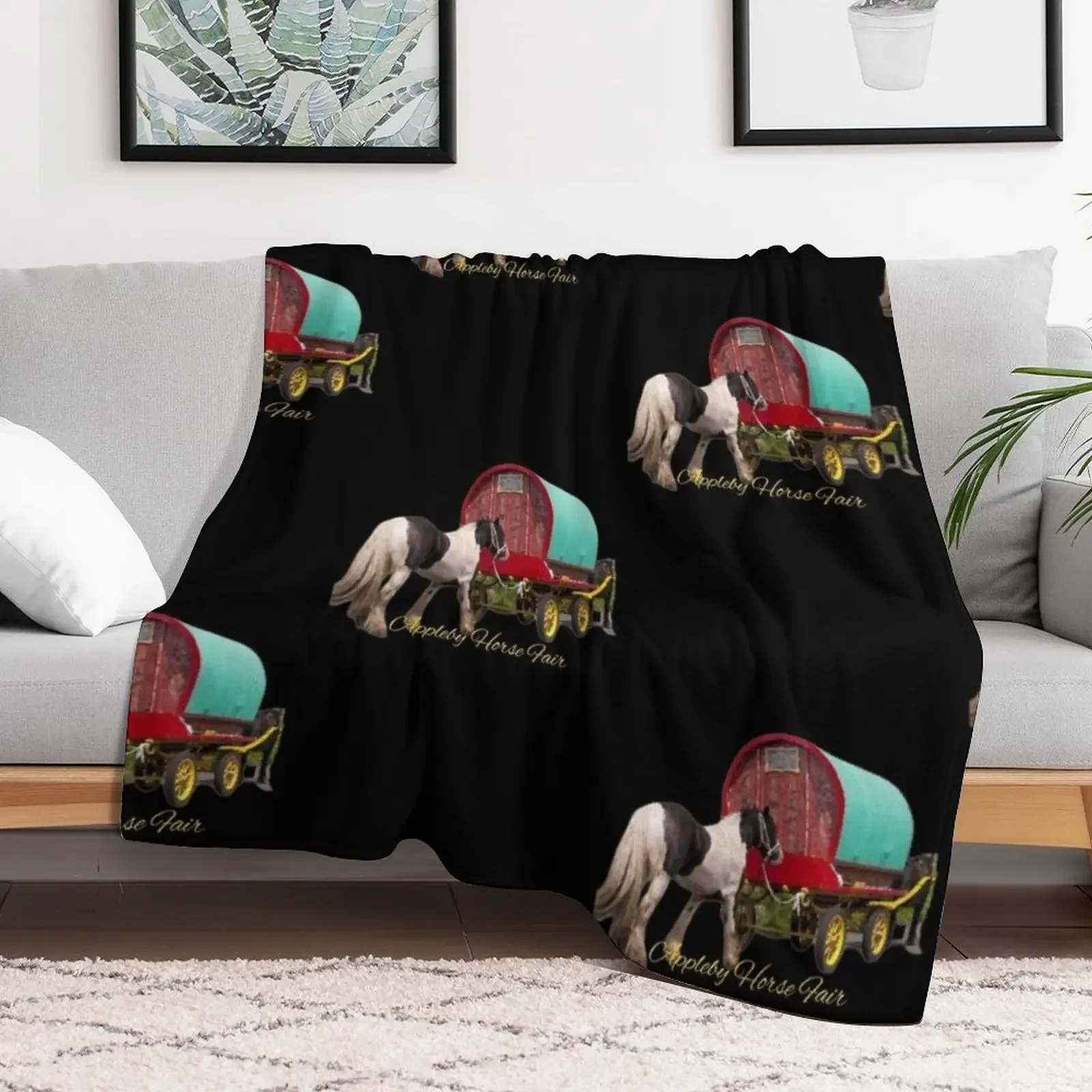 horse drawn caravan, Appleby fair Throw Blanket Quilt Luxury St valentine gift ideas Blankets