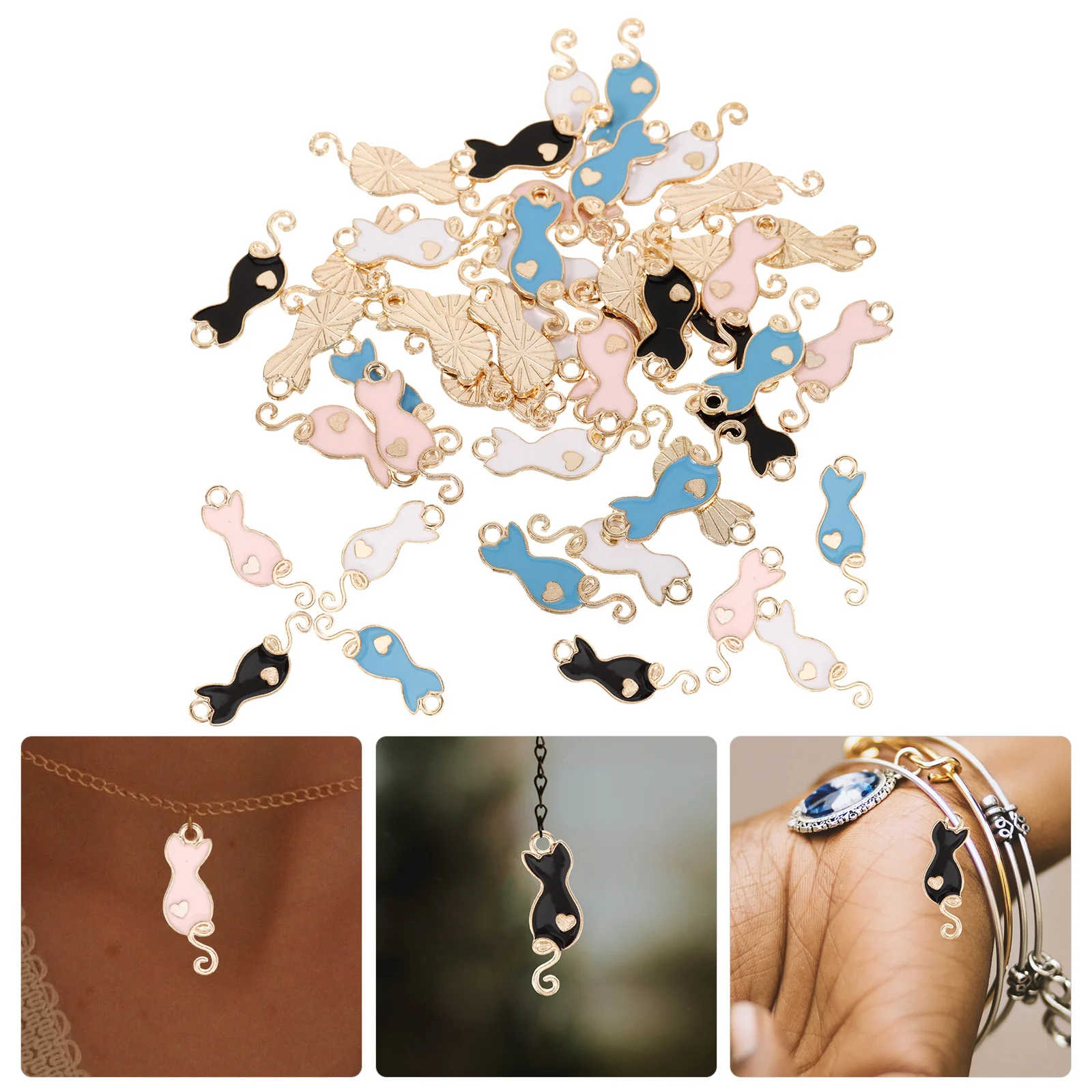 

40Pcs Mini Cat Charms for DIY Projects Handmade Jewelry Making Kit Cute Alloy Pendant Set for Necklace Bracelet Earring Craft