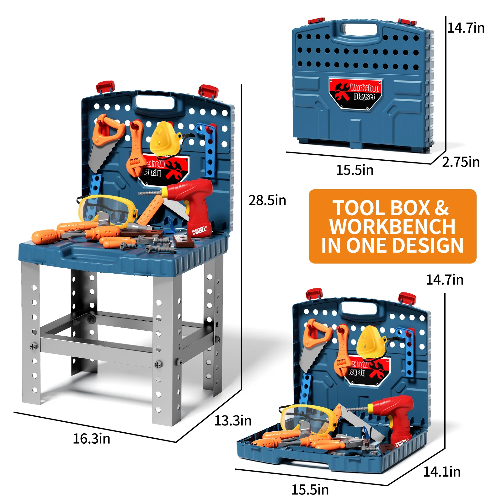 ขนาดใหญ่ 2-in-1 เด็กเครื่องมือ Bench ชุดเลื่อยสกรู Miter Pretend Play Workbench การก่อสร้างของเล่นการศึกษาของเล่นสําหรับ Boys & Girls
