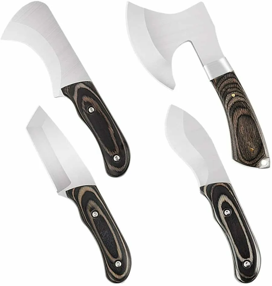 Outdoor camping axe knife four piece set with nylon sheath fixed blade full handle knife set