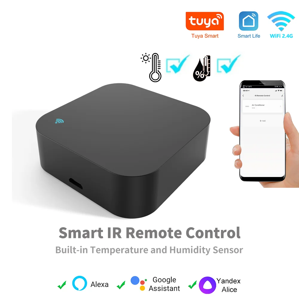 Tuya Smart IR Remote Control Built-in Temperature and Humidity Sensor for Air Conditioner TV DVD AC Works with Alexa,Google Home