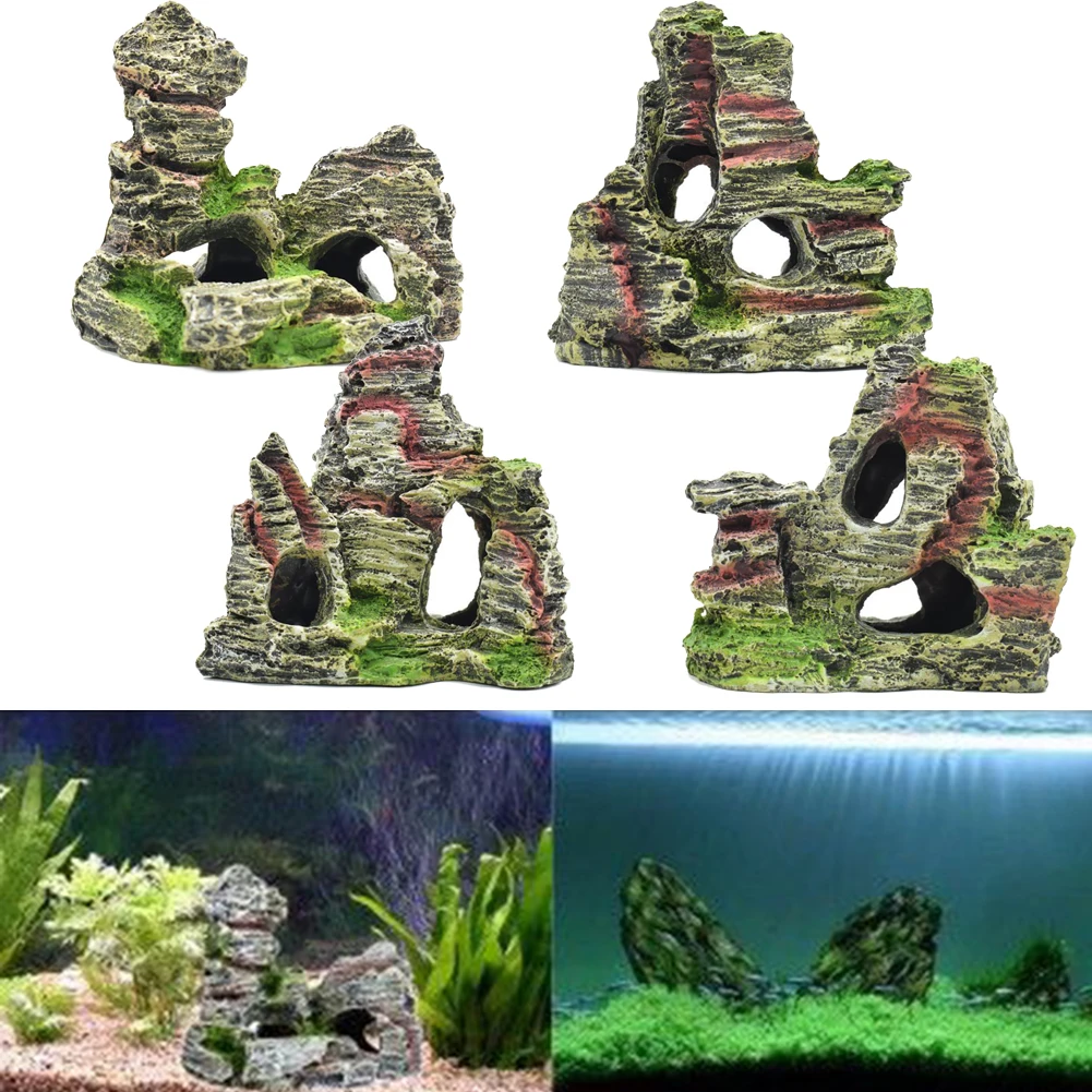 Resin Rockery Mountain View Decor Mountain Rocks Aquarium Aquarium Landscape Rock Hiding Cave Aquarium Ornament For Fish