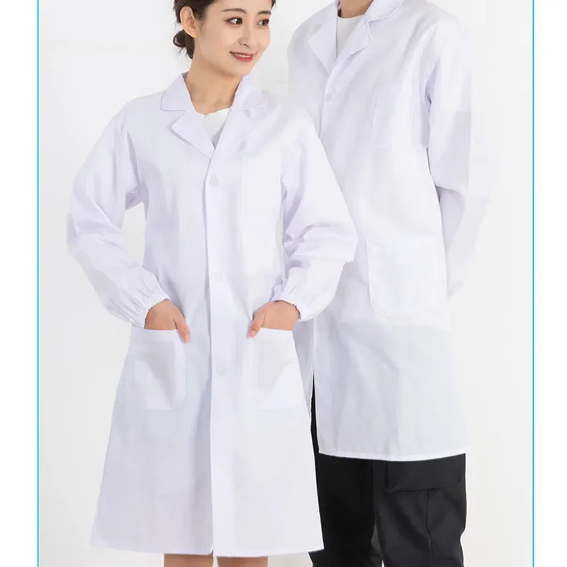 Blouse de laboratoire blanche unisexe à manches longues pour hommes et femmes, col à revers cranté, bouton vers le bas, infirmière médicale, uniforme de médecin, tunique, chemisier, RZ4190