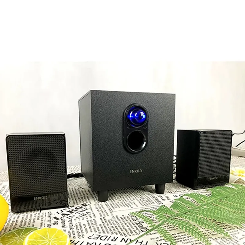 

ENKOR 2,1-канальный домашний кинотеатр, мультимедийная комбинация, аудио HiFi, деревянный настольный ноутбук, проводной сабвуфер, активный динамик, вход AUX