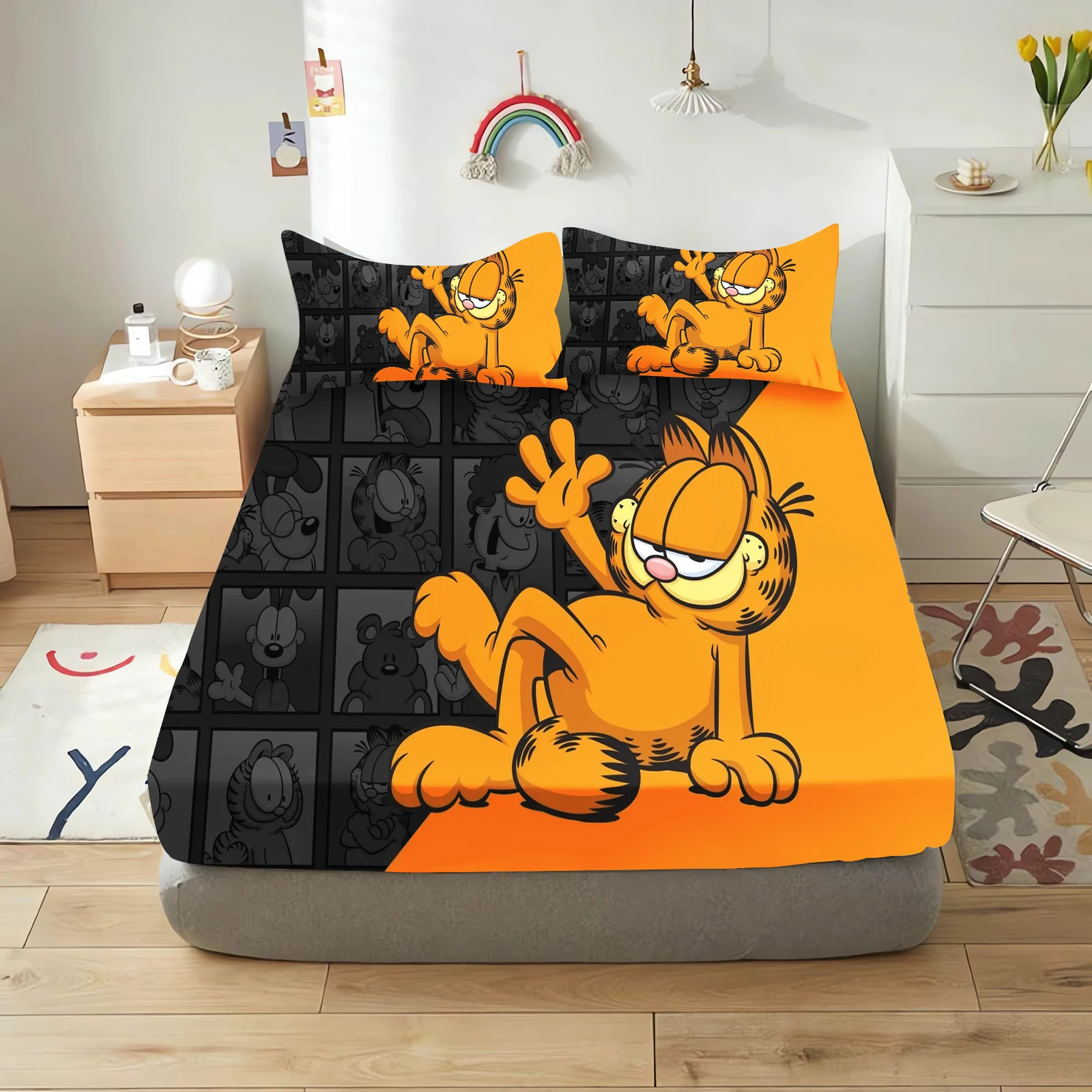 Garfield With Pillowcase Fitted Sheet 3D Children'S Bedding Set 100% Polyester 2/3pcs Comforte Bed Cover Full Set Home Decor