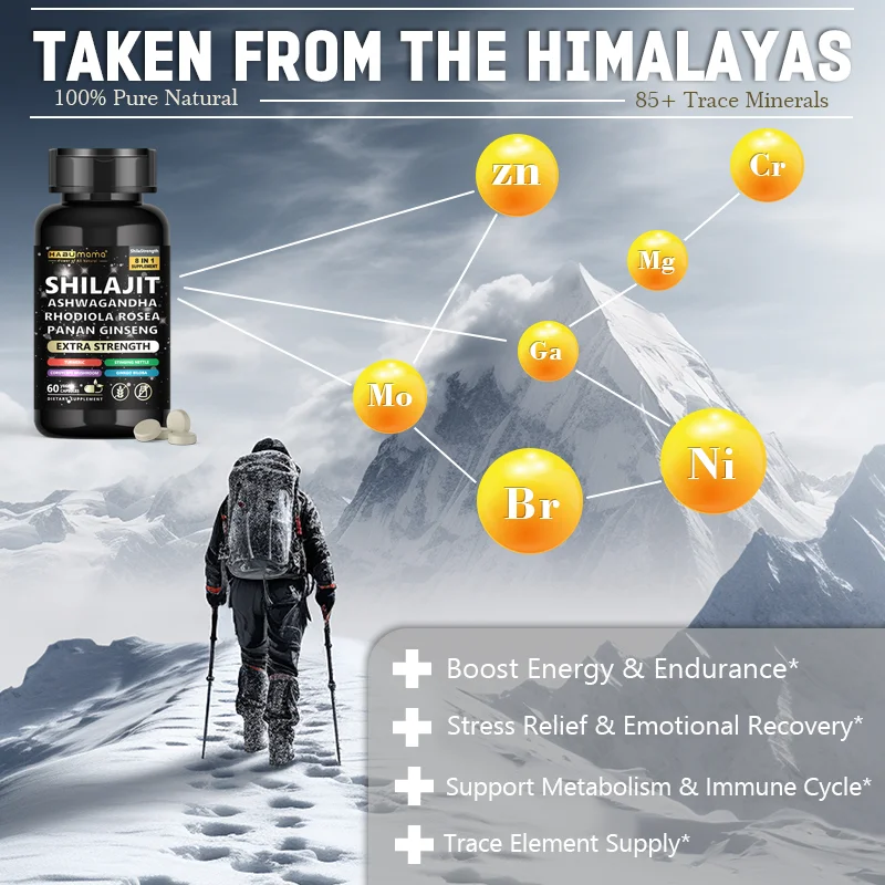 

Natural Pure Ingredient 8 in 1 Shilajit, Ashwagandha, Panax Ginseng, Turmeric, Enlargement Pills for Men Increase Size & Stamina