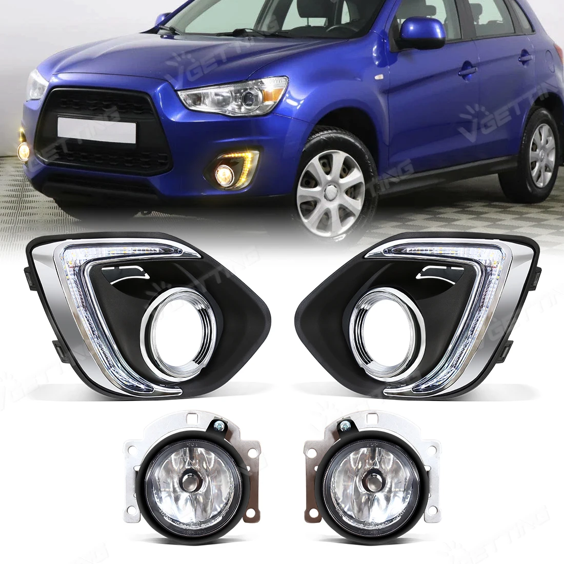 

For Mitsubishi ASX 2013 2014 2015 LED Daytime Running Light Front Fog Lamp Turn Signal Light 3-Colors DRL Replacement Kit 12V