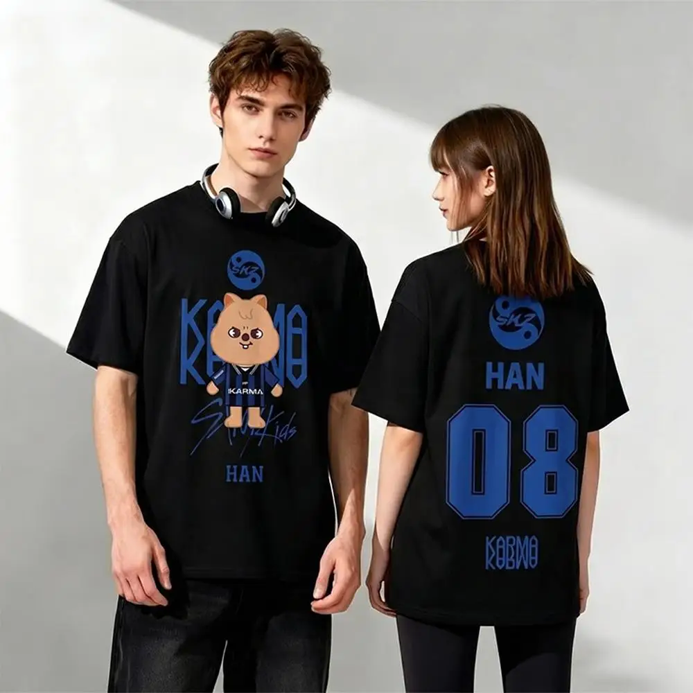 2026 New KPOP KARMA Fan Support T-Shirt Korean Fashion HYUNJIN Cartoon Print Tee Men's Women's Y2K Harajuku Style Round Neck Top image 4