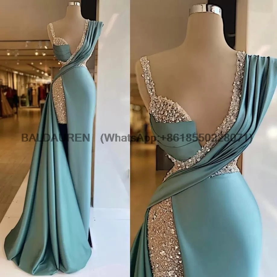 Sparkly Sequins Side Split Mermaid Evening Dresses Crystal Long Formal Prom Gowns Custom Made Plus Size Pageant Party Wear