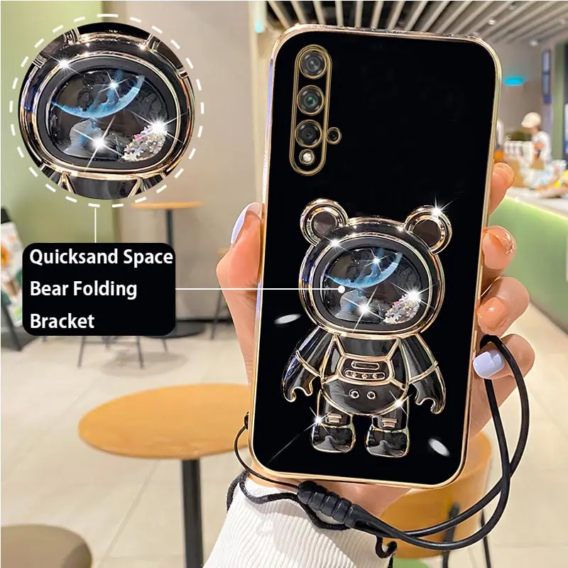 Quicksand Astronaut Strap Holder Case For Huawei Honor 10 20 Lite 30s Play 3 4 5t 4t 6t 8X Max X8 X9 9X Pro Stand Fundas Cover