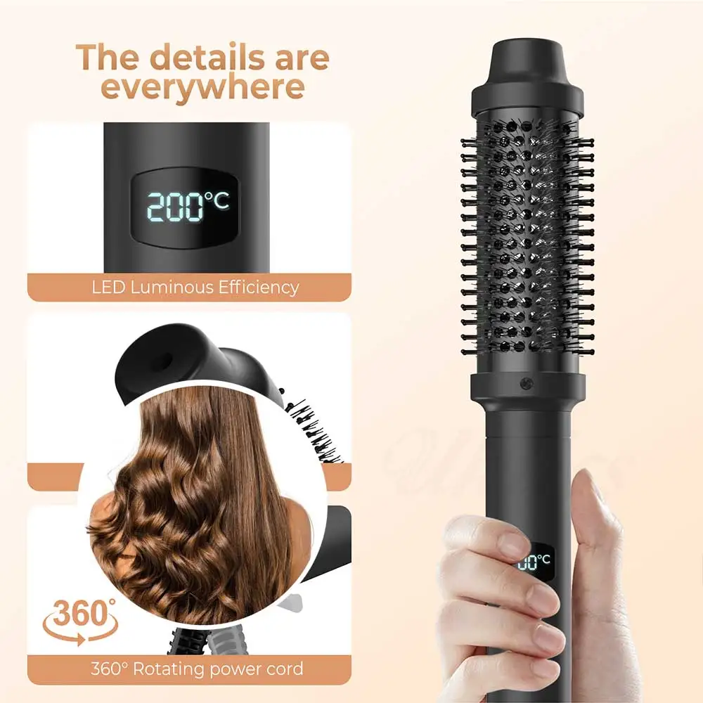 

Thermal Brush Volumizing Brush 3 In 1 Ionic Heating Round Brush Professional Curling Iron LCD Display Travel Hair Curler Comb